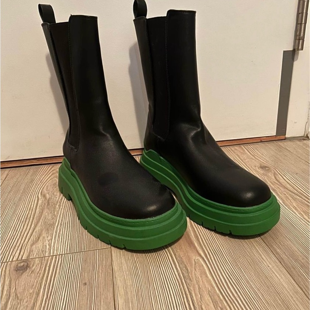 Mid Calf black and Green Boots Never Worn